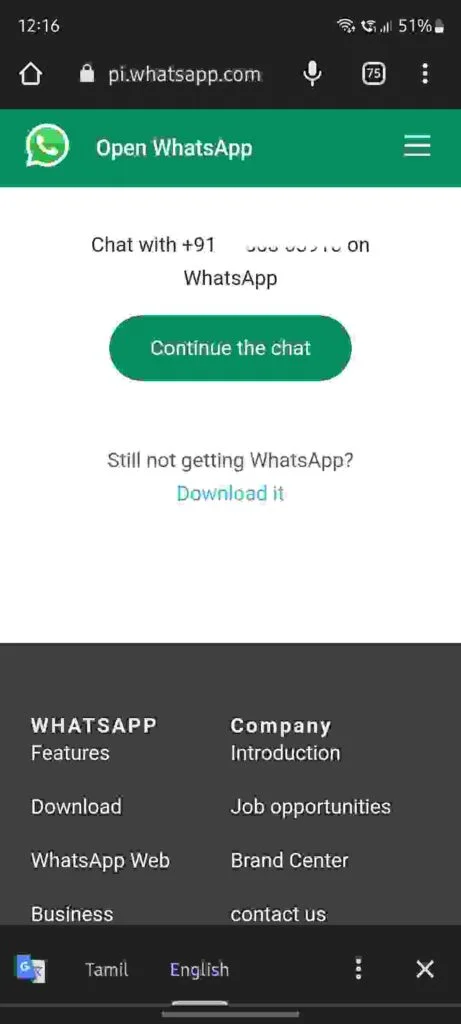 WhatsApp browser page to message non-contact